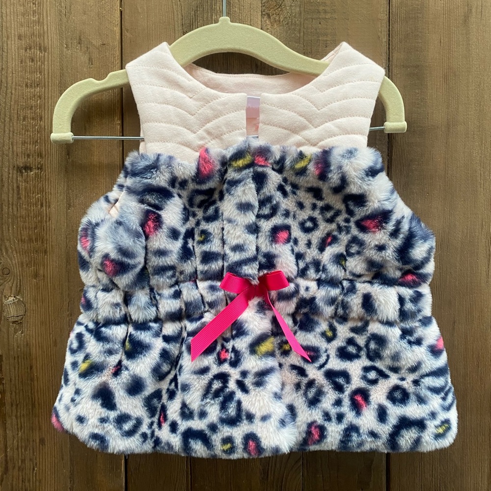 Rare Billieblush Baby Girl’s Pink Leopard Print Fur Vest 18 Months